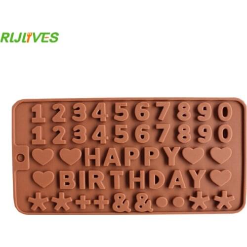 1 Pc Happy Birthday Letters And 0-9 Number Shape Chocolate Molds Happy Birthday Words Cake Molds Pudding Dessert Decoration