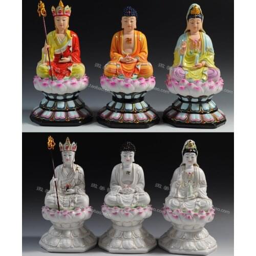 12 inch high octagonal lotus sitting in Dehua set ceramic sam sam Po Po Buddha ceramic ornaments