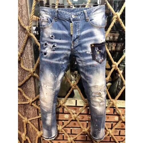 2021 Fashion Trend DSQ2 Ripped Paint Dot Mens Motorcycle Jeans *A226