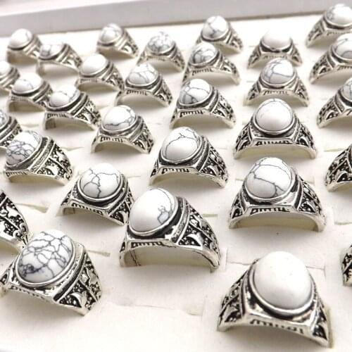 50pcs Oval Shape White Natural Stone Rings For Gift Mix Size Wholesale