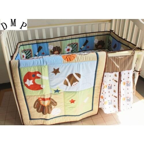 Promotion! 5pcs Embroidery Baby bedding set Bed Linen Baby Crib Bed Sets ,include (bumpers+duvet+bed cover+bed skirt+diaper bag)
