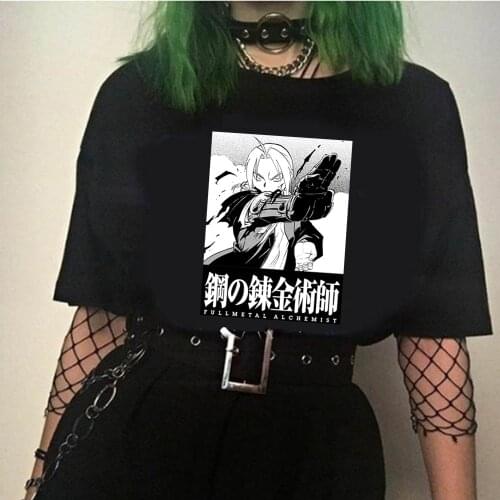 Anime Fullmetal Alchemist T-shirt Men Harajuku Hip Hop Graphic Tees Men Funny Japanese Cartoon O-Neck T Shirt Male