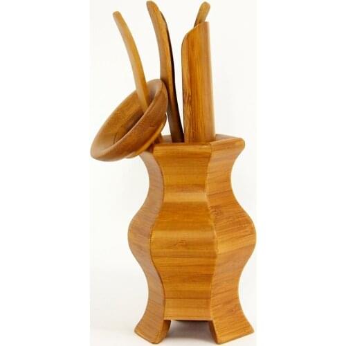 Bamboo tea tools chinese kung fu tea accessories cha dao set,1 canister+1 funnel+2 spoon+1 clamp+1 needle free shipping