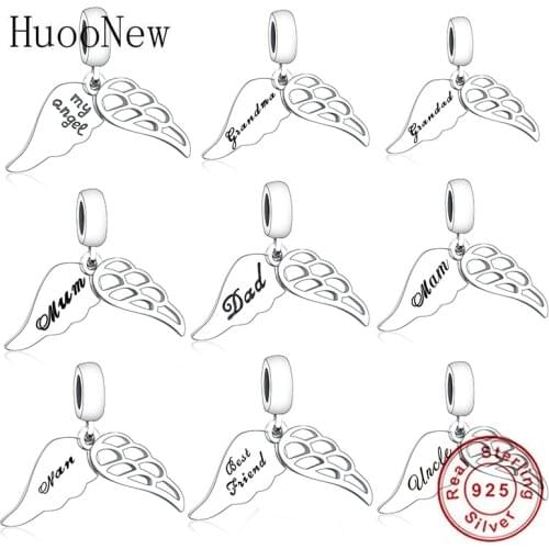 Fit Original Pandora Charm Bracelet 100% 925 Silver Angel Wings Grandma Dad Mum Sister Bead Making Women Memory Berloque 2020