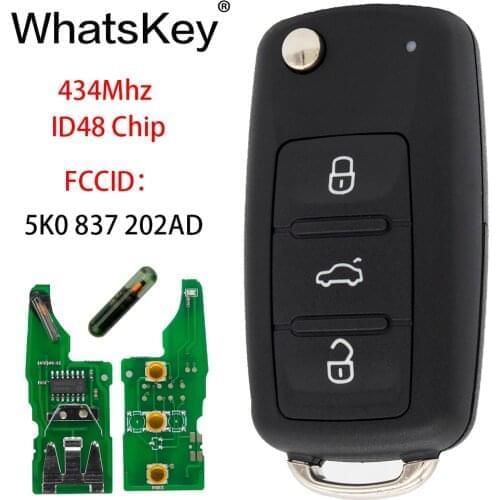 WhatsKey 3 Buttons Remote Key Fit For VW 5K0837202AD For Volkswagen Caddy Eos Golf Jetta Beetle Polo Up Tiguan 5K0 837 202 AD