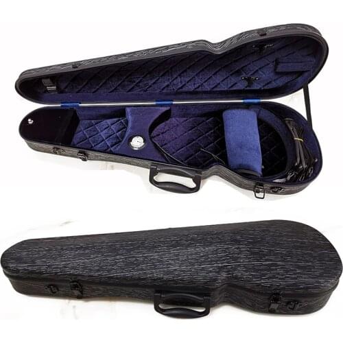 For 3/4 and 4/4 violin,the Blue\Black\White violin case is quality luxury Never Discoloration. the violin box is very beautiful