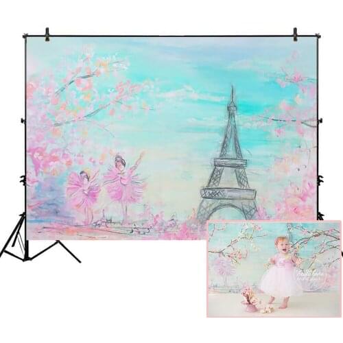 Neoback Photography Backdrop Eiffel Tower Newborn Baby Background for Photo Studio Cherry blossoms Scenery Background for Photo