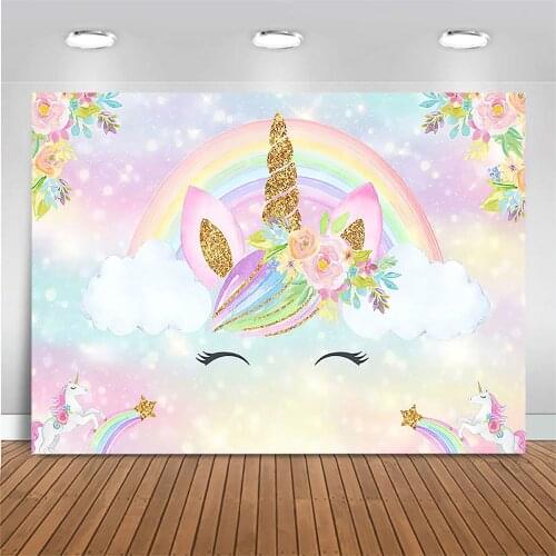 Unicorn Backdrop Pink Floral Unicorn Rainbow Photography Background Birthday Party Decoration Photo Background for Photo Studio