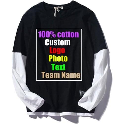 Customized picture LOGO long-sleeved T-shirt fake two-piece shirt round neck couple bottoming shirt