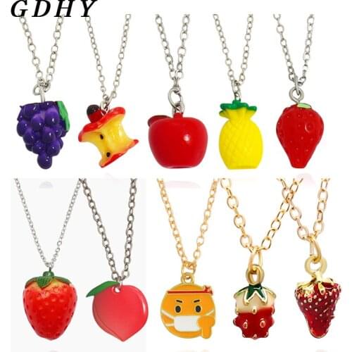 GDHY Fruit Apple Strawberry Grape Pineapple Peach Orange Necklace Resin Alloy Choker Chain Pendant Necklace Jewelry Wholesale
