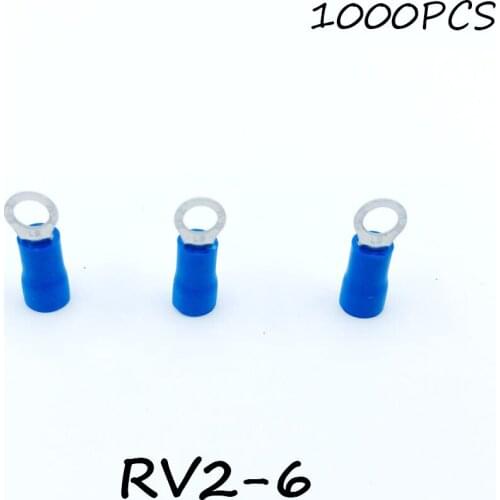Ring Insulated Connector Terminal Block 1000PCS RV2-6 Blue Cable Wire Electrical Crimp Terminator A.W.G 16-14 Cap