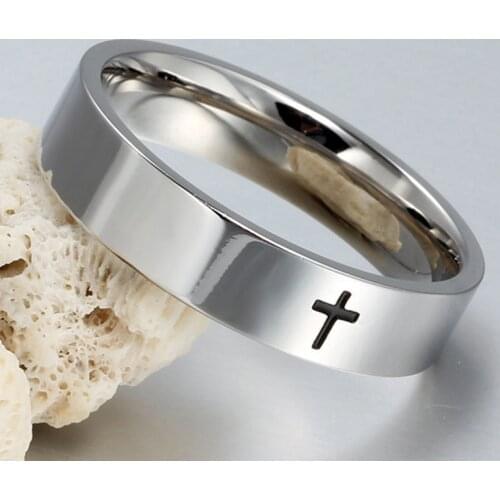MANGOPIE6mm Stainless Steel Cross Ring Christian Jesus Christ Lord Prayer for Men and Women
