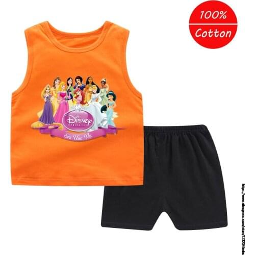 Disney Princess Childrens Vest Suit Cartoon kids Clothes Childrens Shorts Pajamas set Girls Sleepwear Summer Pajamas
