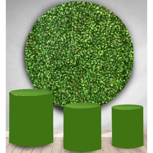 Green leaves round panel backdrop circle background wedding birthday party decoration baby shower elastic polyester fabric YY196