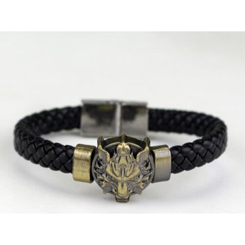 Hot Game Cartoon Anime Final Fantasy Alloy Bracelets wolf Logo Leather Woven Punk Bangle cosplay jewelry dropshipping