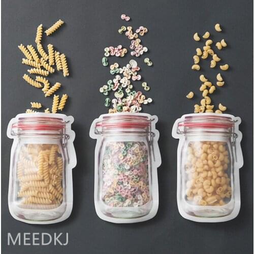 Reusable Mason Jar Bottle Bottle Bag Nut Candy Biscuit Bag Sealed Fresh Food Snack Zipper Sealed Kitchen Storage Bag