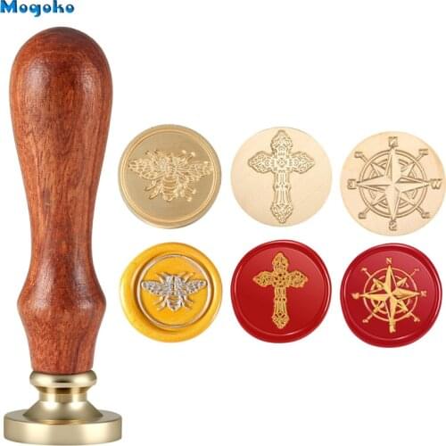 Mogoko 1pc Wax Seal Stamp Retro Wood Classic Sealing Wax Stamp Envelope Decor Antique Stamp Bee/The Jesus cross/Vintage Compass