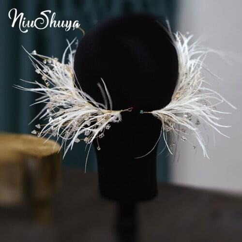 NiuShuya Lovely Bridal Feather Headdress Handmade Crystal Side Clip Hair Accessories Super Fairy Wedding Womens hair Accessorie