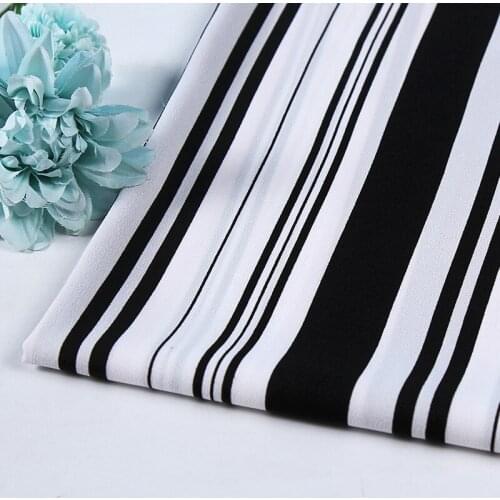 New 80D High Elastic Hemp Printing Fabric Soft Black and White Vertical Stripes Chiffon Dress Pants Fabric