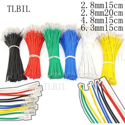 100Pcs 2.8mm 4.8mm 6.3mm Female Spade Crimp Terminals Wire Connector 15cm 20cm 16/18/22AWG 6 colors