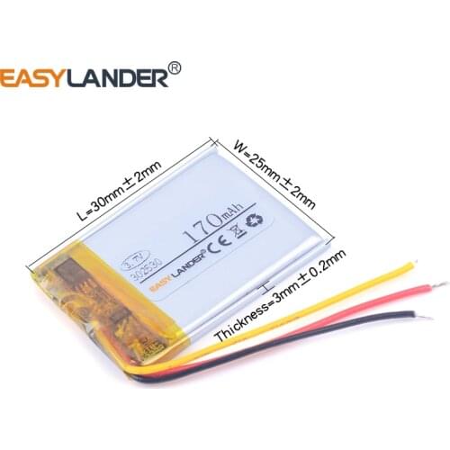 302530 3.7V 170mAh Rechargeable Li-Polymer Li-ion Battery For MP3 MP4 MP5 GPS DVR Bluetooth Speaker toys Camera 032530 3-wire