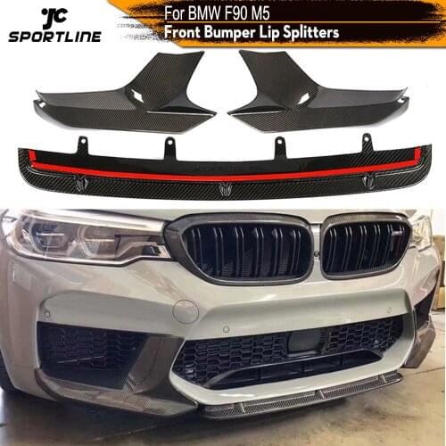 Car Front Bumper Lip Splitters For BMW 5 Series F90 M5 2018 - 2020 Front Bumper Lip Chin Splitters Spoiler Guard Carbon Fiber