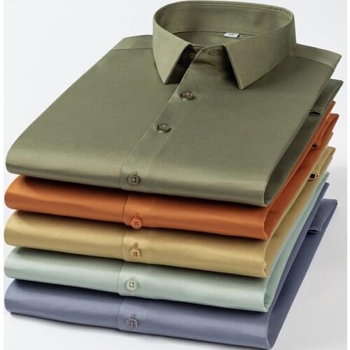 High quality mens polyester fiber shirt with long sleeves Solid color fashion mens stretch shirt Brand mens clothing