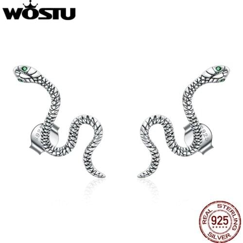 Wostu Dance of the Snake Stud Earrings 925 Sterling Silver Earring Simple for Women Silver Fine Jewelry Bijoux Fine DXE1111