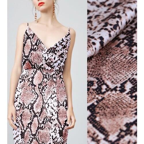 108CM Wide 19MM Snake Skin Print 93% Silk & 7% Spandex Stretch Silk Satin Fabric for Summer Dress Cheongsam Pants B144