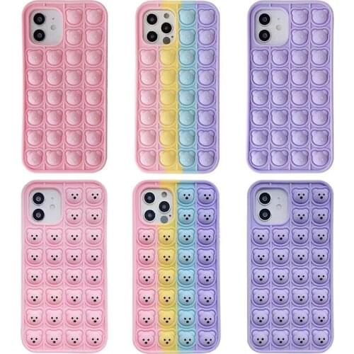 Cartoon Bear Reliver Stress Push It Bubble Silicone Phone Case For Iphone 6 6s 7 8 Plus SE 2020 X XR XS Max 11 12 Pro Max Cover