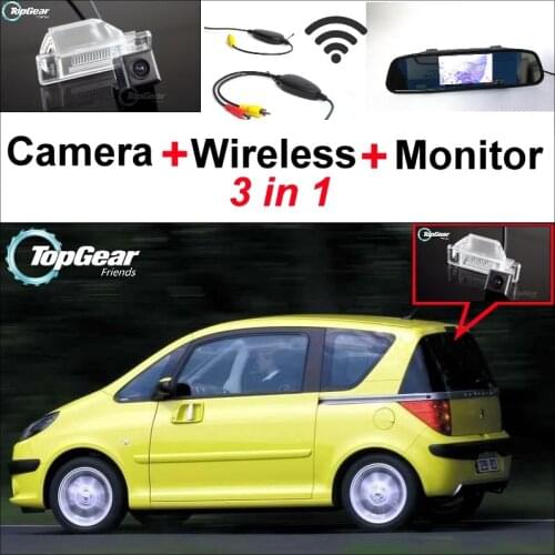 3 in1 Special Camera + Wireless Receiver + Mirror Monitor Easy DIY Back Up Parking System For Peugeot 106 1007 207 207CC