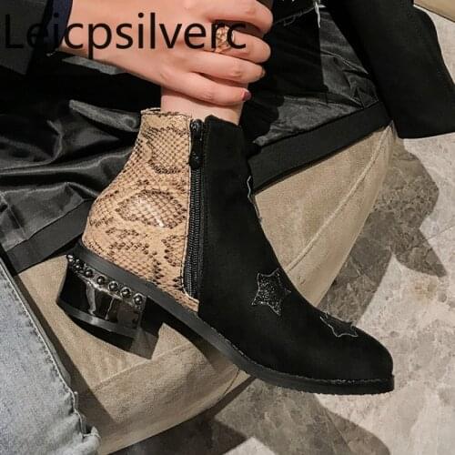 Womens Boots Autumn and Winter The New Round Head Zipper Color Matching Mid Heel Short Tube Womens Shoes Plus Size 32-48