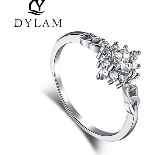 DYLAM 925 Sterling Silver Engagement Ring Cubic Zirconia Promise Rings for Women Jewelry Wedding Band birthday present
