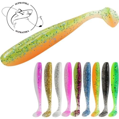 10pcs/set 1.7g/65mm Artificial Bicolor T-tailed Rubber Soft Bait Wobbler 3D Simulation Eyes Swimbait Sea Fishing Lure Outdoor