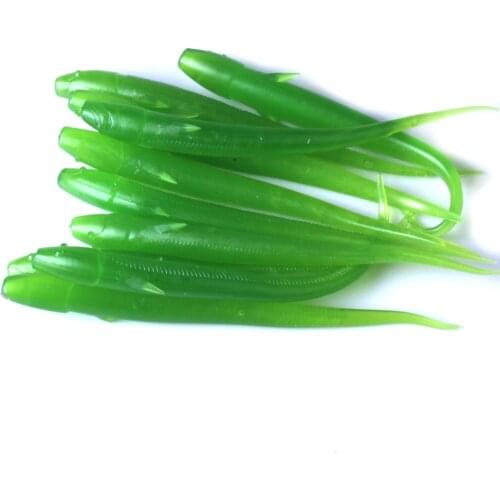 10pcs Soft Plastic Artificial Green Loach Shape Bait Fishing Lures Angling Tackle Spinner