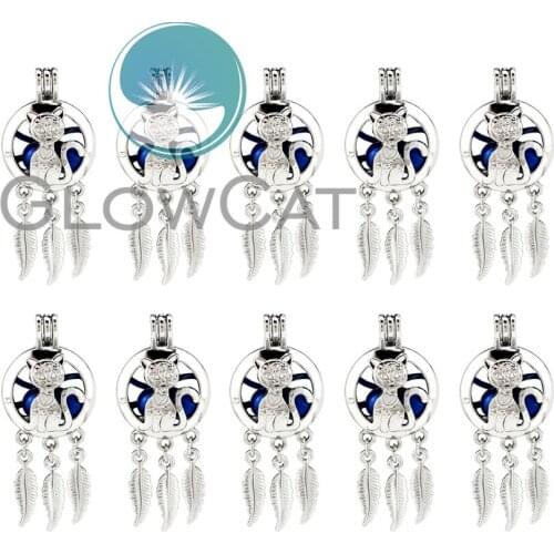 10X K783 Dream Catcher Elegant Cat Beads Cage Locket Pendant Essential Oil Diffuser Stone Pearl Cage Jewelry Making