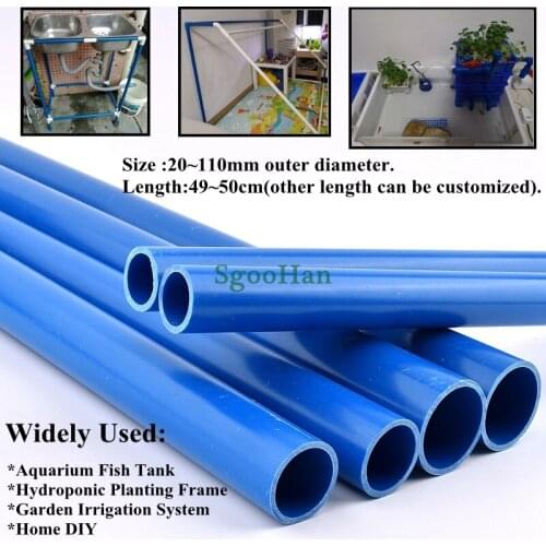 2pcs Size 20~110mm Blue PVC Pipe Aquarium Fish Tank Pipe Garden Irrigation Watering Hydroponic Planting Frame Tube 49~50cm Long