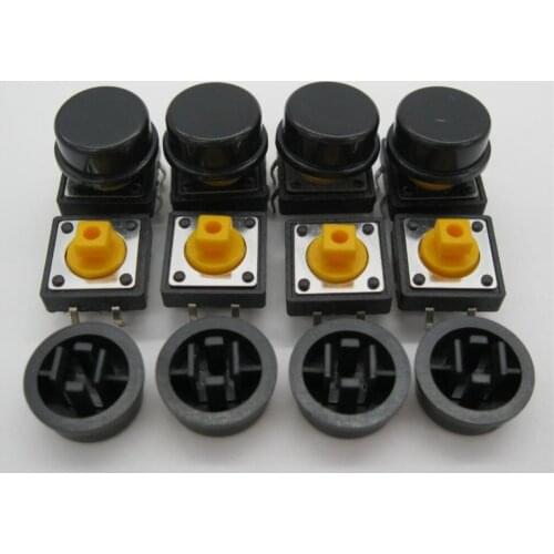 25PCS B3F-4055 Tactile Touch Push Button Switch Momentary 12*12*7.3MM tact Micro switch button +25PCS black colors Tact Cap