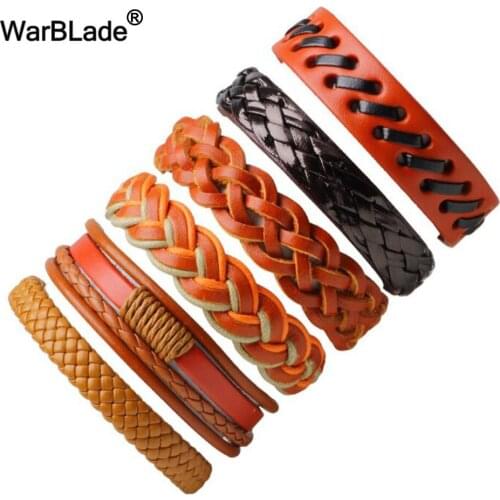 3-6PCs/set Genuine Leather Wrap Bracelet Set For Men Women Braided Bracelets & Bangles pulseira masculina Feminina couro mujer