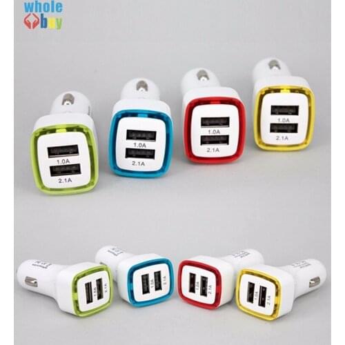 300pcs/lotSquare rocket car charger two USB quick charge vehicle-mounted mobile charger LED lights for iphone 5 5s 6 htc samsung