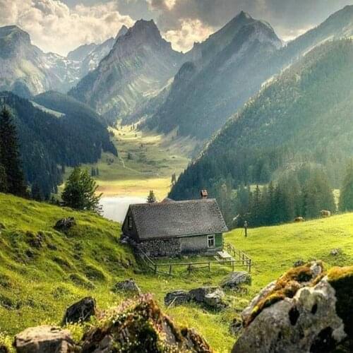 5d diamond painting mountain villa full square diy diamond mosaic spring landscape sticker canvas art embroidery house