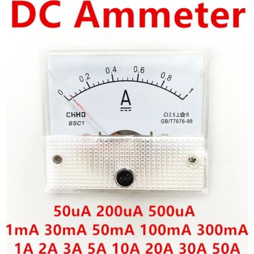 85C1 DC Analog Panel Voltmeter Ammeter Amp Volt Meter Gauge 500uA 50mA 1A 5A 10A 20A 30A 50A
