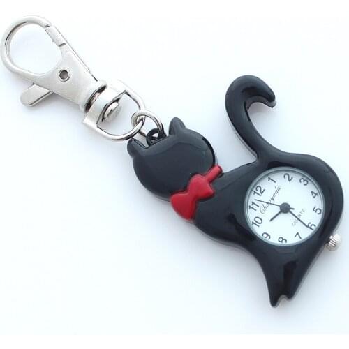 9pcs /Lot Mixed Bulk Wholesale Price Fashion Cute Lovely Cat Quartz Watch Key Ring Chain Clip Watches Kids Women Gifts GL58M9