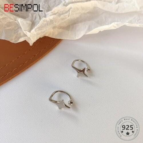 Besimpol Minimalism Style Chic 925 Sterling Silver Clip Earring Fashion Simple Star Earrings For Women Fine Jewelry Party Gifts