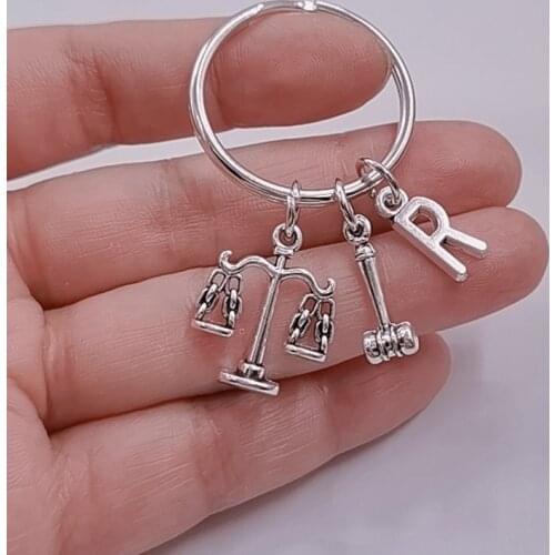 Lawyer Keychain,Scales of Justice Keychain, Judge justice hammer keychain ,Law Student Gift, A-Z Initial Keychain