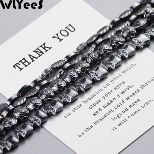 WLYeeS Special-shaped Hematite beads Leaves Owls Roses Black Natural stone Spacer Loose Beads for DIY Jewelry Bracelet Making