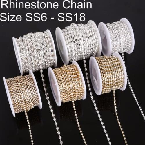 10yards/roll AB clear crystal Color SS6-SS18(2mm-4mm) silver/gold base Rhinestone Chain apparel Sewing diy beauty accessories