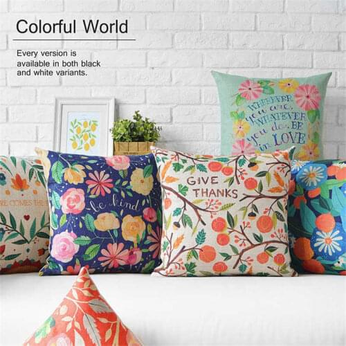 Styles Linen Flowers Quote Colorful Cushion Cover Case 18"x18" Floral 10 Pillow