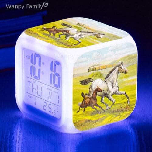 Free spirited Horse Alarm Clock 7 Color Glowing LED Big screen Multifunction Digital Alarm Clock For Kids Birthday Gift