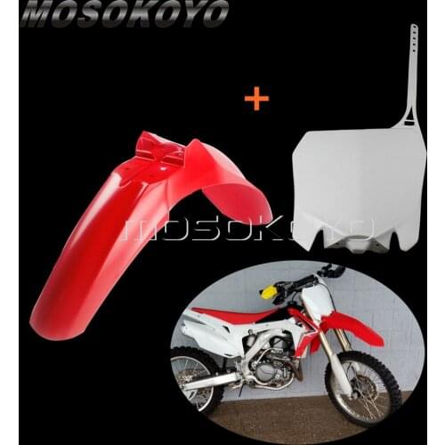 For Honda CRF450R CRF250R Supermoto Dirt Pit Bike Motocross White Front Number Plate + Fender Protector Mudguards Kit 2013-2017